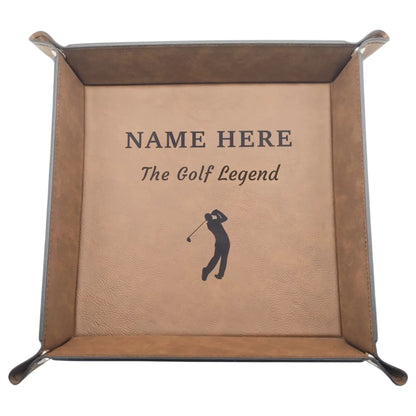 Personalised Leather Golf Tray | Catch-All for Balls, Tees, Glove