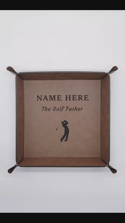 Personalised Leather Golf Tray | Catch-All for Balls, Tees, Glove