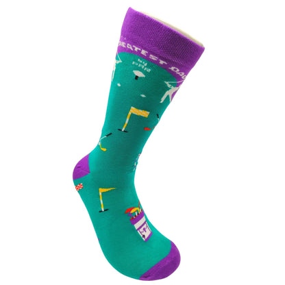 Golf Presents for Dad | Novelty Golf Socks for Men | Greatest Dad by Par - Purple Par Edition - Golf Gifts Direct